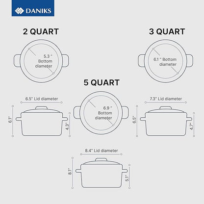 Daniks Standard 6-Piece Stainless Steel Cookware set with Glass Lid, Tri-Ply Bases for Even Heating, Induction Compatible, Dishwasher Safe, Built-In Measuring Scale, Silver