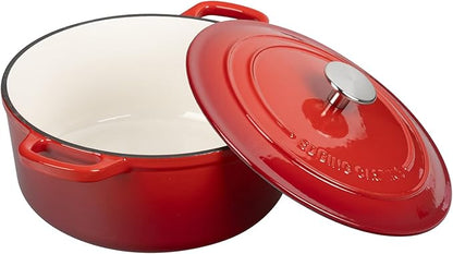 EDGING CASTING Enameled Cast Iron Dutch Oven Pot with Lid, 7 Quart, Round Dutch Ovens, Bread Oven Dual Handles, for Bread Baking, Oven Safe up to 500°F, Red