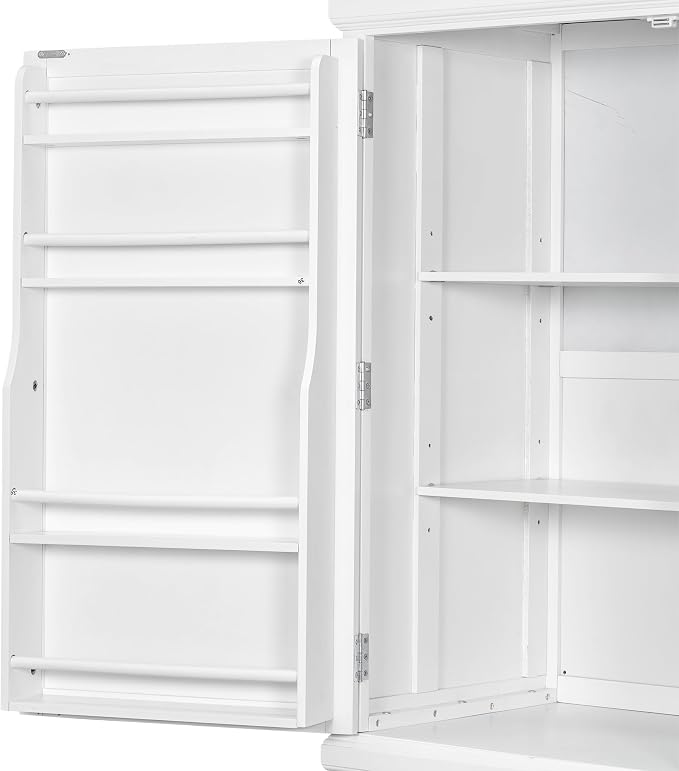 VilroCaz Freestanding Large Kitchen Pantry, Wooden Kitchen Organizers and Storage Kitchen Cabinet with 4 Drawers, Cupboard, 5 Doors, Adjustable Shelves for Dining Room (White-3.15)