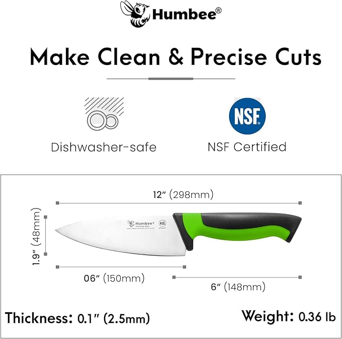 6-Inch Chef Knife, NSF Certified Razor-Sharp High Carbon Stainless Steel Blade – Ergonomic Color Coded Handle, Non-Slip Grip Kitchen Knife, DT-10 Series, Green