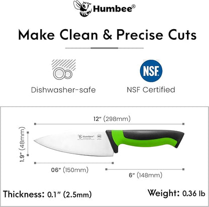 6-Inch Chef Knife, NSF Certified Razor-Sharp High Carbon Stainless Steel Blade – Ergonomic Color Coded Handle, Non-Slip Grip Kitchen Knife, DT-10 Series, Green