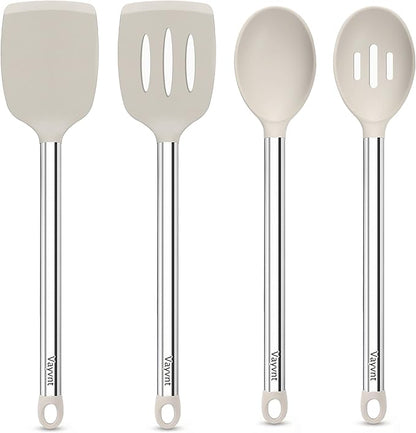 Vayvnt 4 Pieces Silicone Kitchen Spatula Utensils Set, Silicone Cooking Utensils for Non-Stick Cookware, Heat Resistant Silicone Utensils for Cooking, Kitchen Spatula Turner, Dishwasher Safe, Khaki