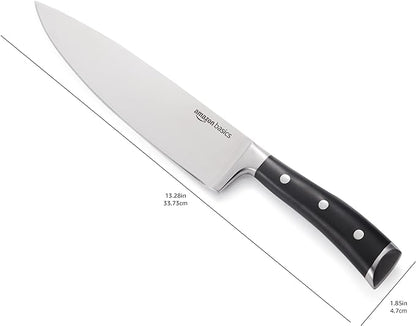 Amazon Basics Classic 8-inch Full Tang High Carbon Stainless Steel Chef's Knife, Multipurpose Kitchen Knife with Three Rivets, Silver