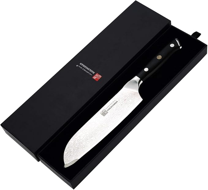 Qin Dynasty Series Santoku knife Pro Kitchen Knife 6.8 Inch Chef's knife High Carbon Damascus Steel Sharp paring knife with Ergonomic Handle