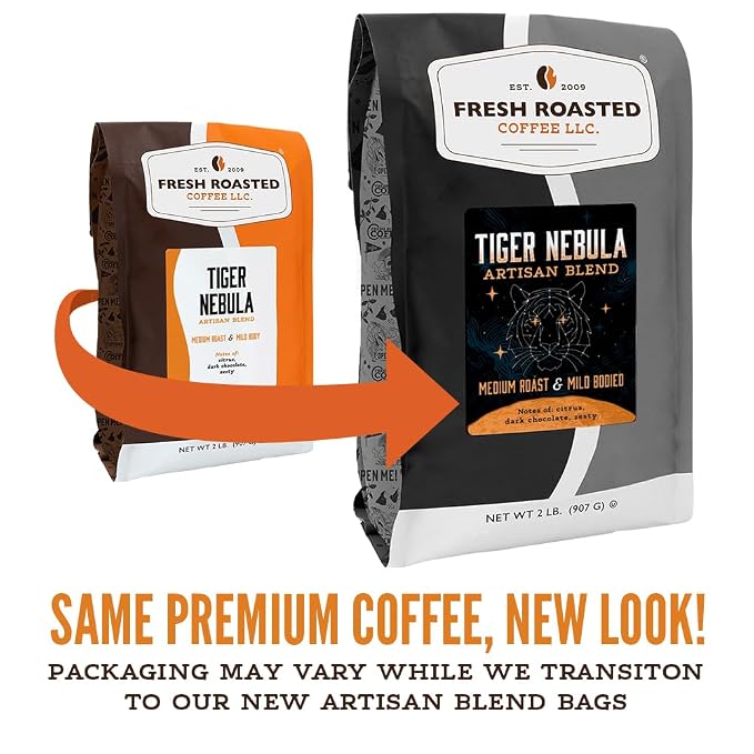 Fresh Roasted Coffee, Tiger Nebula Whole Bean Coffee, Medium Roast, Kosher, 12 oz
