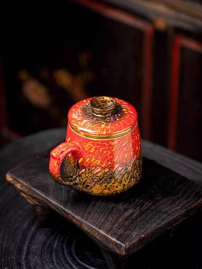 Lacquer Moment Handcrafted One-of-a-Kind Lacquer Cup 360ml (12.2oz) with Removable Infuser Artisan Chinese Lacquerware Luxury Gift for Her Him Mother’s Day Birthday Anniversary (Crimson Flame)