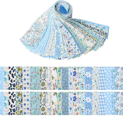 40 Pcs Jelly Roll Fabric Strips for Quilting, Sewing Supplies DIY Crafts-2.6 Inch Precut Cotton Fabric Bundles, Perfect for Quilt Projects Floral Patchwork Blue