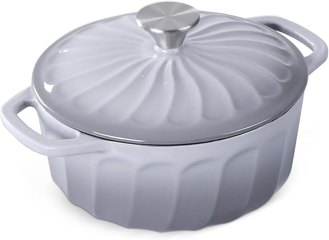 Enameled Cast Iron Dutch Oven Pot with Lid, 3 QT Dutch Oven for Bread Baking, Heavy Duty Cast Iron Pot for Braising, Cook, Bake, Oven Safe across All Cooktops (Gray,3 QT)