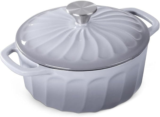 Enameled Cast Iron Dutch Oven Pot with Lid, 3 QT Dutch Oven for Bread Baking, Heavy Duty Cast Iron Pot for Braising, Cook, Bake, Oven Safe across All Cooktops (Gray,3 QT)