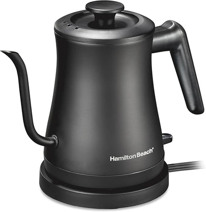 Hamilton Beach Compact 20 oz. / 0.6 Liter Gooseneck Electric Kettle for Boiling Water, Pour Over Coffee, Tea, 1200 Watts, Stainless Steel BPA-Free Interior, Black (41046)