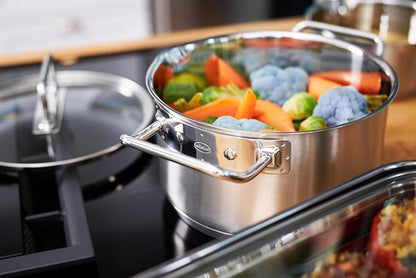 Rösle EXPERTISO Cookware Collection 7.9 in. Stainless Steel High Casserole Pot with Glass Lid