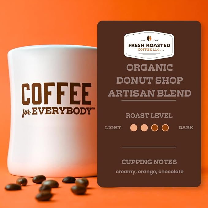 Fresh Roasted Coffee, Organic Donut Shop Whole Bean Coffee, Medium Roast, USDA Organic, Kosher, 5 lb (80 oz)