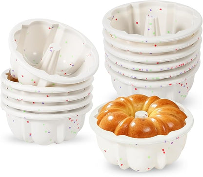 Vinino Silicone Mini Fluted Tube Cake Pan with Metal Reinforced Frame, 12 Pcs Mini Flan Molds for Baking Jello, Muffin, Pudding, Chocoflan, 4 Inch Nonstick Mini Cake Pan for Oven, Dishwasher Safe