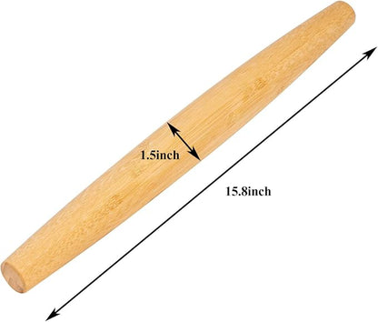 Classic French Rolling Pins Bamboo Wooden Rolling Pin for Baking Pizza Dough Pie Cookie, 15.8-Inch