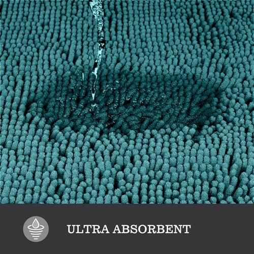 Yeaban Chenille Teal Bathroom Rug 20"x32", Non-Slip Rubber Backing