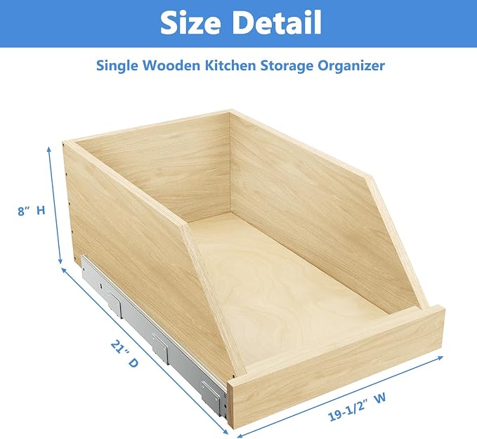 LOVMOR Pull Out Cabinet Organizer High Drawer 19½” W x 21”D Hard Close Wood Slide Out Shelves Cabinet Storage and Organizer with Full Extension Rail Slides Pull Out Drawer for Kitchens Cabinet Pantry