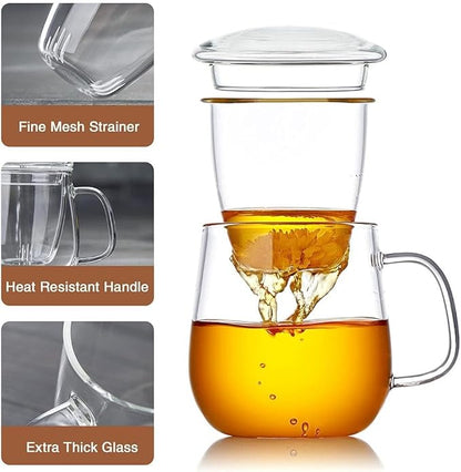 DOPUDO Glass Teacups 24 Pack Glass Tea Cup with Infuser and Lid, 17.6oz/520ml Large Borosilicate Teacup,Tea Clear Mug Cup for Loose Leaf Blooming Tea, Microwave & Dishwasher Safe.