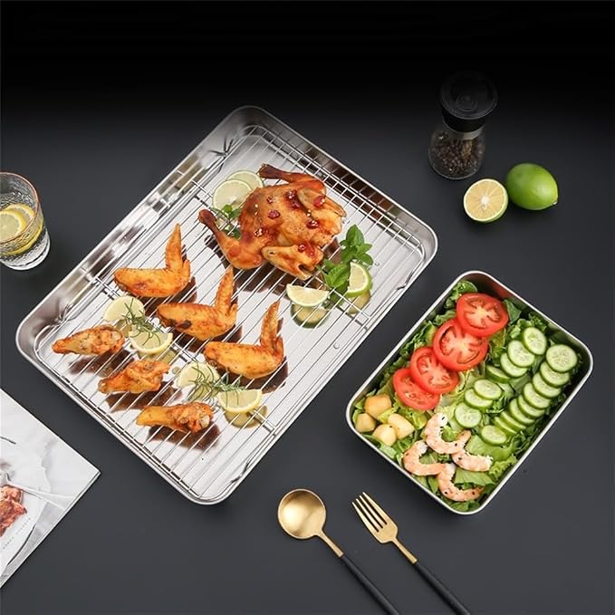 Sheet With Wire Rack And Cover Set, Stainless Baking Tray, Rust & Warp Resistant & Easy Clean Baking Pan For Oven Cooking, Cookie Sheet(31x24x5cm)