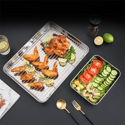Sheet With Wire Rack And Cover Set, Stainless Baking Tray, Rust & Warp Resistant & Easy Clean Baking Pan For Oven Cooking, Cookie Sheet(31x24x5cm)