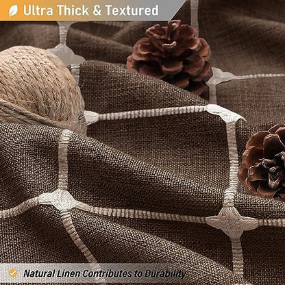 BTTN 60x72 Boho Farmhouse Linen Heavy Duty Fabric Shower Curtain Set, Brown