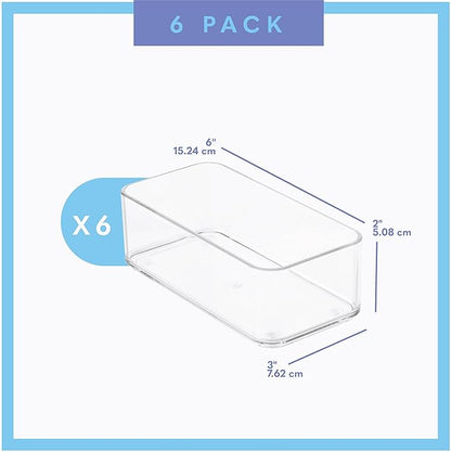 primebox Plastic Clear Drawer Organizers. Bathroom, Kitchen, Bedroom, Nail Polish, Office Organizer Bins, Storage Trays. Heavy Duty, Stackable. 6" x 3" x 2" Set of 6