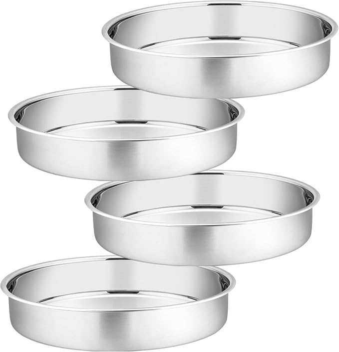 P&P CHEF 11 Inch Cake Pan Set of 4, Stainless Steel Baking Round Cake Pans Tins Bakeware for Birthday Wedding, Leak-proof & Easy Clean, Mirror Finish & Easy Releasing