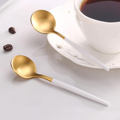 White Gold Coffee Spoons Set,Stainless Steel Teaspoons of 6,Espresso Spoons 5.11 inch,Demitasse Dessert Scoop,Small Tea Scoop Mini for Stirring,Matte Finish,Dishwasher Safe