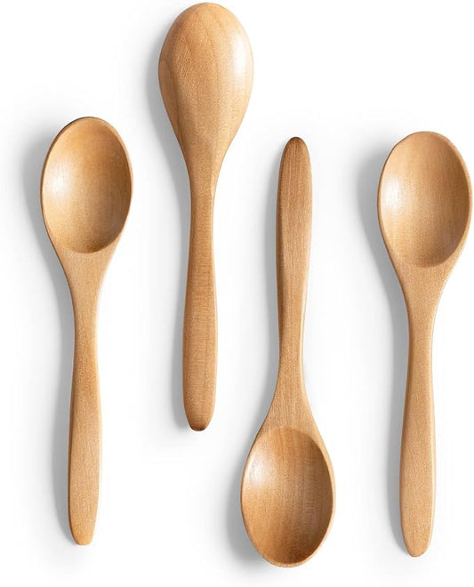 4 PCS Small Wooden Spoons, 5.8 Inch Honey Spoons for Tea, Schima Wooden Honey Teaspoon for Coffee, Little Tiny Wood Spoons, Bamboo Table Spoon for stirring, Wooden Spoons for Utensils Set