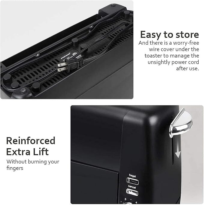 Long Slot Toaster 2 Slice Toaster with 6 Shade Settings, Bagel/Cancel, Extra Wide Slots, Removable Crumb Tray, for Bagels, Waffles, Breads, Puff Pastry, Snacks (2-Slice, Black)