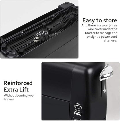 Long Slot Toaster 2 Slice Toaster with 6 Shade Settings, Bagel/Cancel, Extra Wide Slots, Removable Crumb Tray, for Bagels, Waffles, Breads, Puff Pastry, Snacks (2-Slice, Black)
