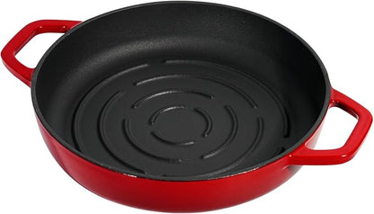 Flavehc Cast Iron Bread Oven With Cloche Lid for Baking - Red Enameled Dutch Oven With Dome Lid for Sourdough - 5 qt