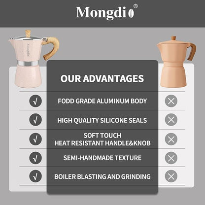 Mongdio Stovetop Espresso Maker Moka Pot, Cuban Coffee Maker Stove top coffee maker Moka Italian Espresso Greca Coffee Maker Brewer Percolator, 12 Espresso Cups, 20 oz - Pink
