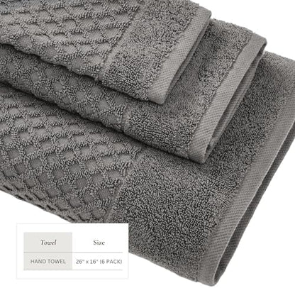 Great Bay Home Hand Towels - 100% Cotton 6 Pack 26x16 Hand Towel Set - Absorbent, Durable, Quick-Dry Towels for Bathroom (Dark Grey)