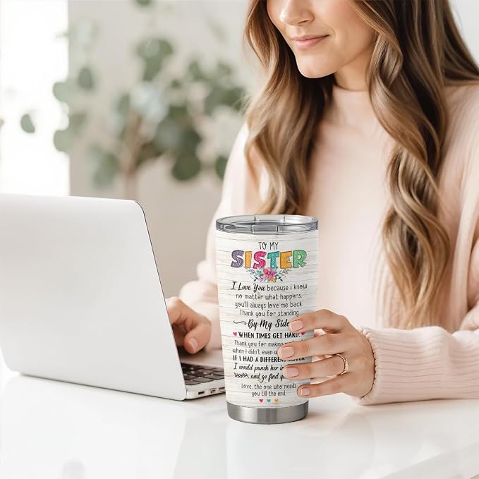 Sister Gifts - Sister Stainless Steel 20oz Tumbler, Insulated Travel Mug, Gifts for Birthday, Christmas, Women, Girls, Best Friends