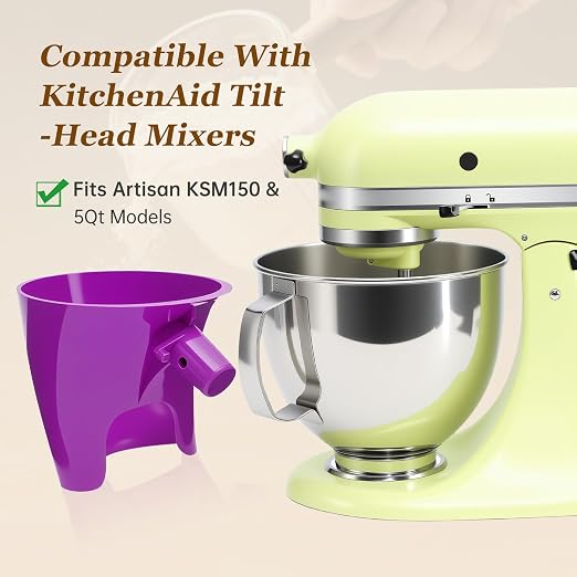 Purple Stand Mixer Accessories Compatible with KitchenAid Artisan KSM150, Food-Grade Flour Funnel for 5 Quart Tilt-Head Stand Mixer, Anti-Splash Kitchen Funnel, Easy to wash and Reuse