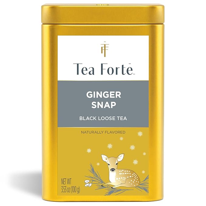 Tea Forte Ginger Snap Premium Loose Leaf Caffeinated Black Tea Blend Canister, Makes 35-50 Cups
