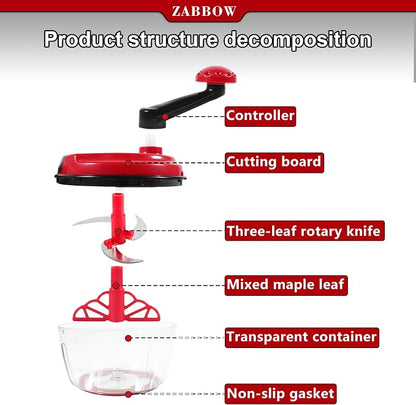 Manual Food Processor,8 Cup Hand Powered Crank Chopper,Mincer Blender with Clear Container,for Vegetables Meat Fruits Onions