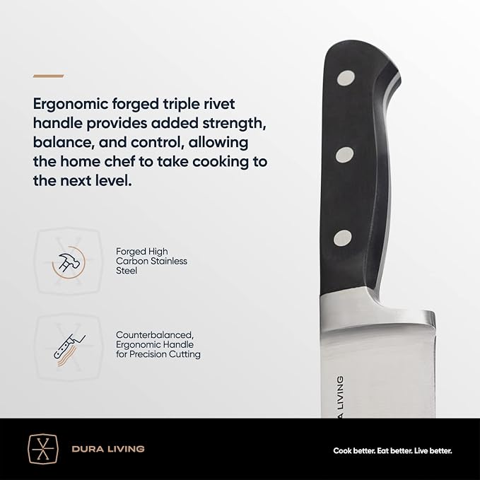 DURA LIVING 3-Piece Kitchen Knife Set – Ultra-Sharp Forged High Carbon Stainless Steel, Includes 8" Chef, 5" Utility, 3.5" Paring Knives, Ergonomic Handles, Professional Starter Set, Black