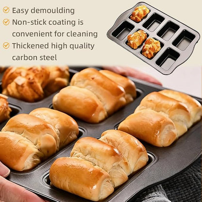 Non-Stick Mini Loaf Pans, 2 PCS 8-Cavity Carbon Steel Small Bread Pans Mini Banana Bread Pan for Baking Cheesecake Muffins Cornbread Small Meatloaf Pound Cake