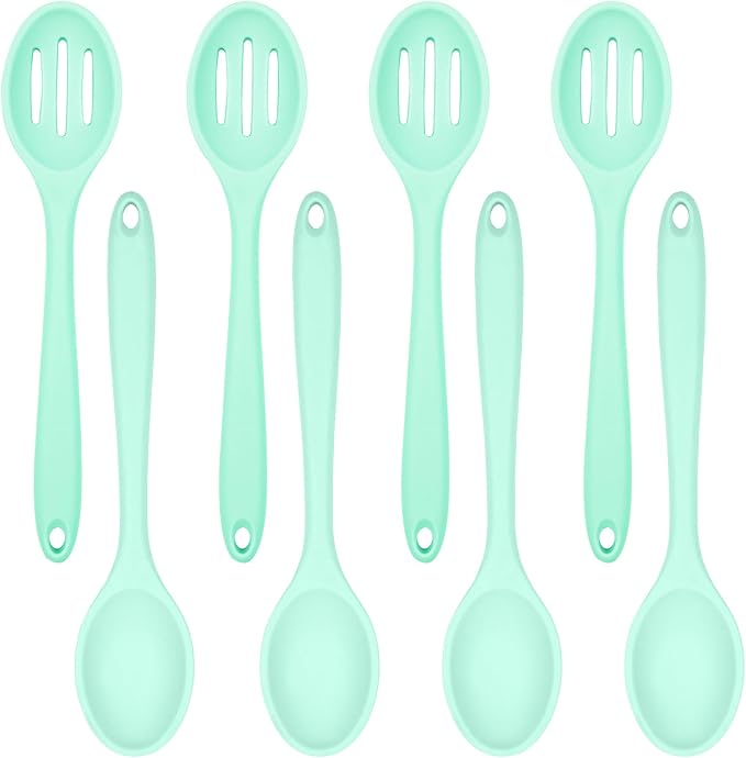 ELANE 8 Pcs Silicone Cooking Spoons Set,Mixing Spoons for Cooking Spoons for Nonstick Cookware Silicone Serving Spoons,Mixing Spoons for Cooking (Green)