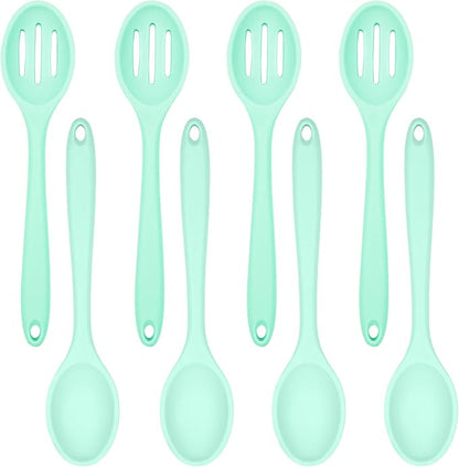 ELANE 8 Pcs Silicone Cooking Spoons Set,Mixing Spoons for Cooking Spoons for Nonstick Cookware Silicone Serving Spoons,Mixing Spoons for Cooking (Green)