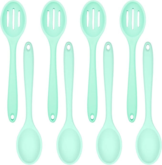 ELANE 8 Pcs Silicone Cooking Spoons Set,Mixing Spoons for Cooking Spoons for Nonstick Cookware Silicone Serving Spoons,Mixing Spoons for Cooking (Green)