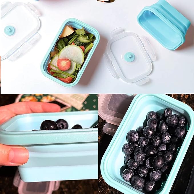 Alimat PluS 40.5oz Large Silicone Food Storage Containers, 3 Pack Set 1200ml Collapsible Food Storage Containers with Lids, Microwave, Freezer and Dishwasher Safe(Blue)