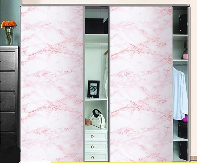 practicalWs 15.7 in x 236.2 in Self-Adhesive White Pink Marble Removable Wallpaper Decor Decals Decoration Textured Panel Table Countertops Cabinets Drawer Shelf Wall Crafts Wall Paper Decorations