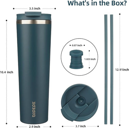 BJPKPK 34oz Stainless Steel Insulated Tumbler With lid And Straw Travel Coffee Thermal Tumblers Cup For Women And Men,Navy Blue
