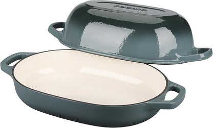 EDGING CASTING Enameled Cast Iron Oval Dutch Oven Pot with Lid, Dutch Oven for Sourdough Bread Baking, Bread Oven, Bread Dutch Oven, Oval Bread Pan, 7qt, Slateblue