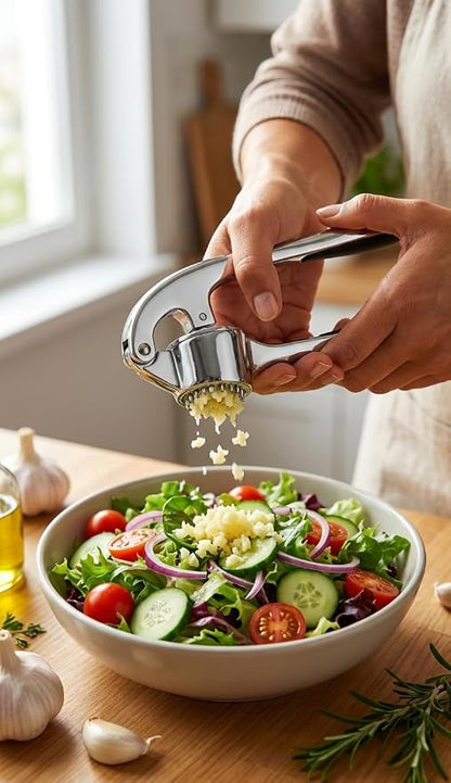 Garlic Press with Peeler and Brush | Easy Garlic Crusher | Dishwasher Safe | Zinc | Comfortable Handle