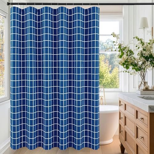 Fabric Farmhouse Shower Curtain-Extra Long Shower Curtains Bathroom Navy