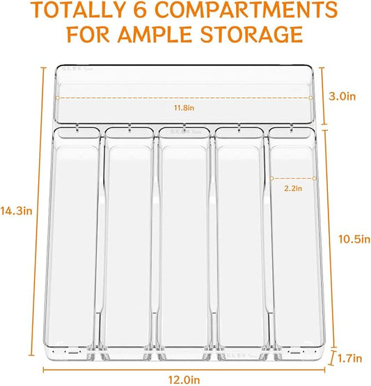 Yieach Clear Large Silverware Organizer 12 inch Wide for Kitchen Drawers,BPA Free Silverware Trays,Plastic Silverware Dividers & Holder,Utensil and Flatware Drawer Organizer Suitable for Fork,Spoon