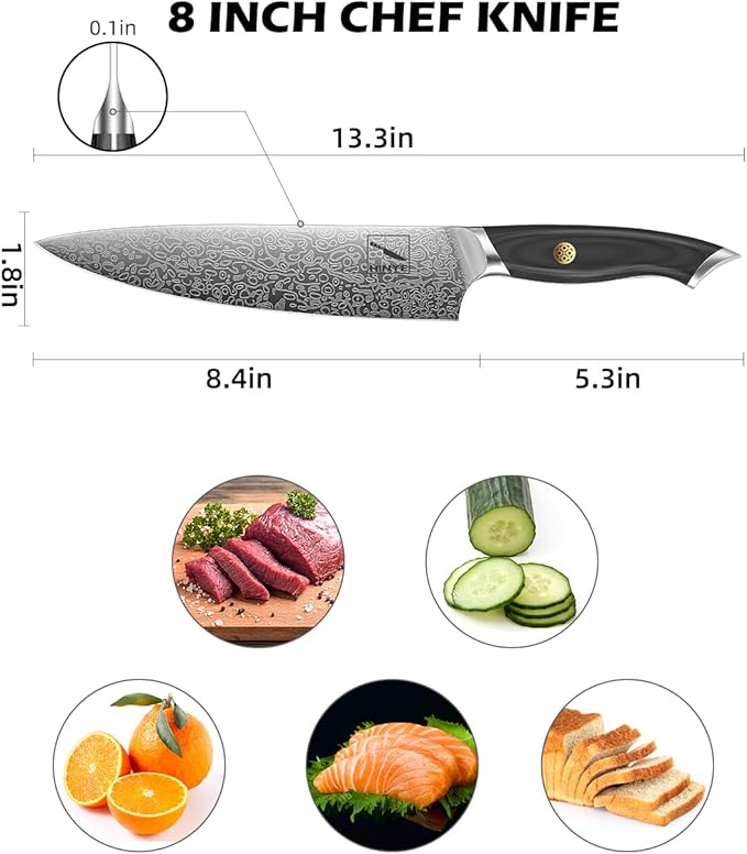 8" High Carbon Stainless Steel Kitchen Chef Knife, Blackwood Handle, Textured Anti-Stick Blade, Rustproof & Dishwasher Safe, Effortless Chopping, Premium Gift Box